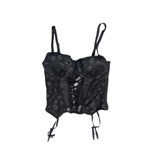 Victoria's Secret Very Sexy Lace Up Corset Bustier Top with Garters Coquette L